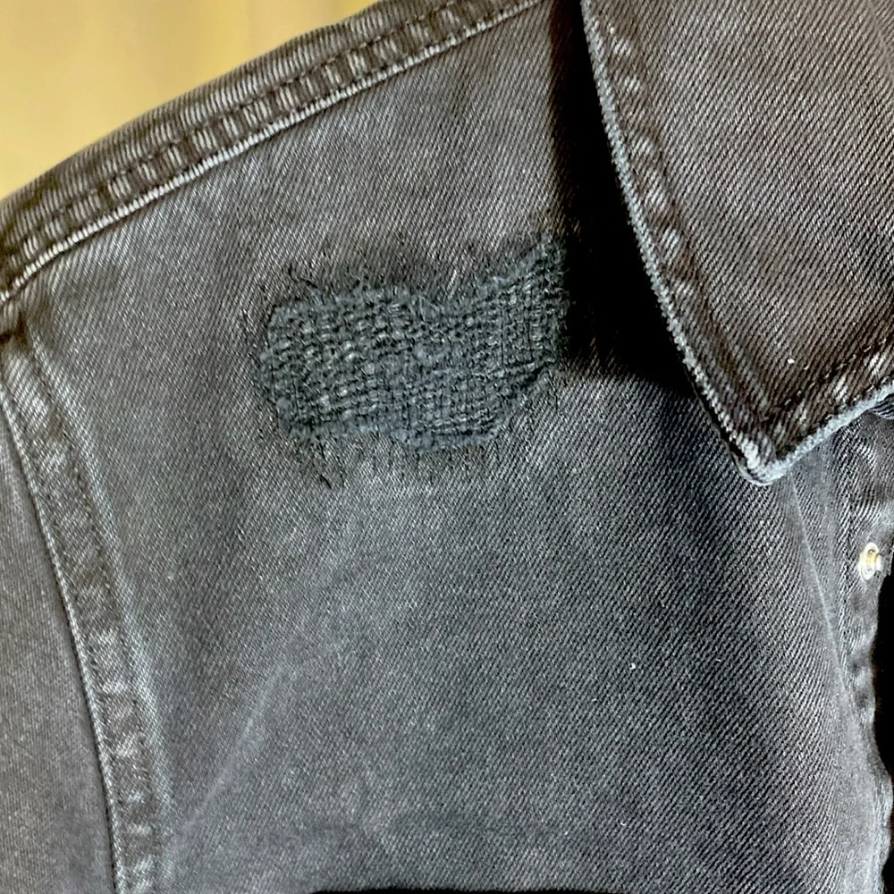Zara Man Jacket Men Meduim Black Button Down Distressed Relaxed Fit Trucker